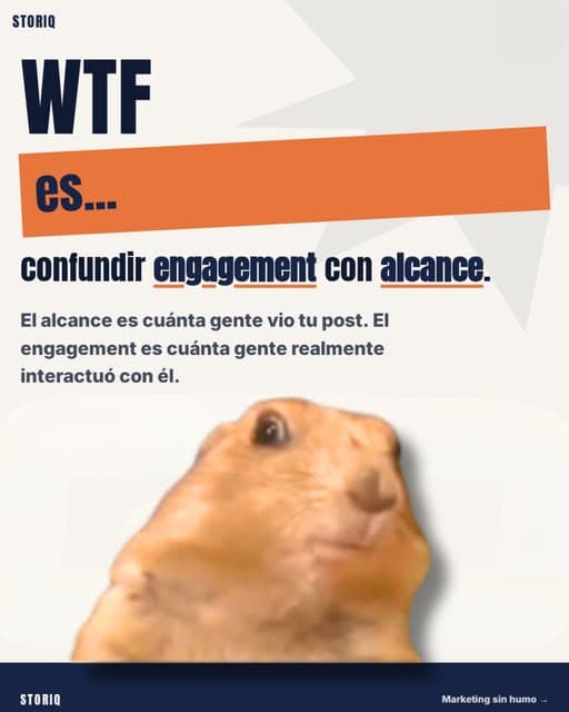Post «WTF es… confundir engagement con alcance», con meme de una marmota sorprendida